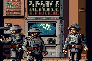 Pixel Spiel retro Stil Polizei von das Zukunft groß Pixel Illustration generativ ai foto