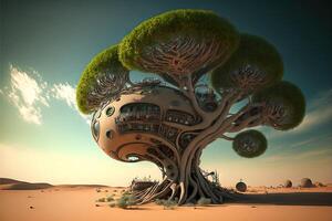 Techno Baum von das Zukunft Illustration generativ ai foto