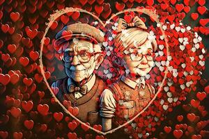 alt und jung Liebhaber Liebe Valentinstag Tag Konzept Illustration generativ ai foto