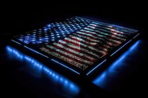 USA Flagge gemacht aus von LED Beleuchtung Illustration generativ ai foto