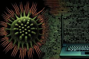 abstrakt Konzept von Hacker Attacke, Virus infiziert Software, dunkel Netz und Cyber Sicherheit Illustration generativ ai foto