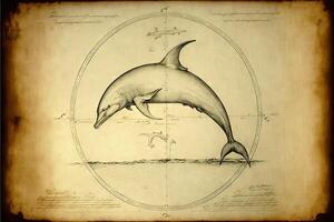 Delfin sieht aus mögen das vitruvianisch Mann generativ ai foto