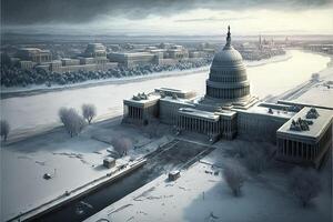 Weihnachten Schneesturm im Washington dc Stadt Horizont im Winter. Illustration generativ ai foto