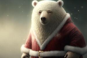 Weiß Polar- Bär Santa claus Weihnachten Kleid generativ ai foto