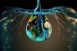 Welt Wasser Tag. Globus Konzept Design zum Planet Erde gemacht von Wasser Illustration generativ ai foto