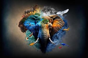 Welt Tierwelt Tag mit das Tiere im abstrakt Darstellung Illustration generativ ai foto
