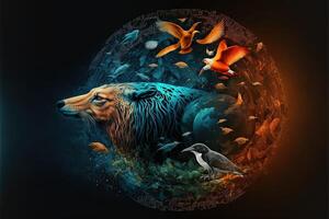 Welt Tierwelt Tag mit das Tiere im abstrakt Darstellung Illustration generativ ai foto