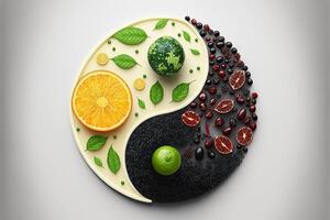 Yin Yang Symbol gemacht von gesund Essen generativ ai foto