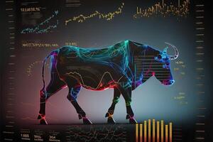 Stier wie Symbol von Handel auf das Lager Markt ist auf das erheben, Stier Markt Signal, global Handel Illustration generativ ai foto