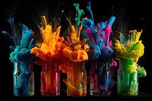 platzen von bunt Farben explodiert aus von ihr Röhren Illustration generativ ai foto