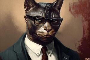 Katze wie Malcom x berühmt historisch Charakter Porträt Illustration generativ ai foto