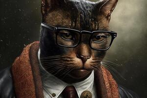 Katze wie Malcom x berühmt historisch Charakter Porträt Illustration generativ ai foto