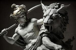 Katze wie Canova Perseus Statue berühmt Skulptur Illustration generativ ai foto