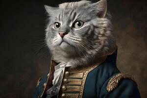 Katze wie George Washington Präsident von vereinigt Zustände von Amerika berühmt historisch Charakter Porträt Illustration generativ ai foto