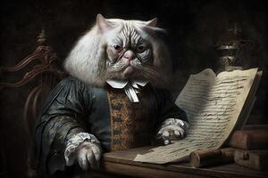 Katze wie johann Sebastian bach berühmt historisch Charakter Porträt Illustration generativ ai foto