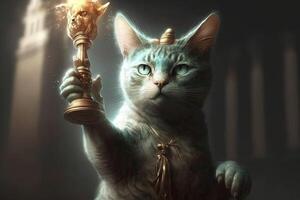 Katze wie Statue von Freiheit Charakter Porträt Illustration generativ ai foto