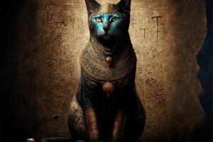 Katze wie ägyptisch Pharao Hieroglyphen auf Hintergrund Illustration generativ ai foto