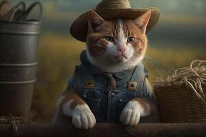 Katze wie Farmer Charakter Porträt Illustration generativ ai foto