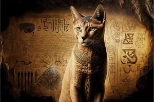 Katze wie ägyptisch Pharao Hieroglyphen auf Hintergrund Illustration generativ ai foto