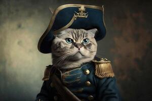 Katze mit ein Napoleon Hut Illustration generativ ai foto