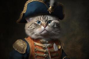 Katze mit ein Napoleon Hut Illustration generativ ai foto