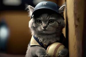 süß Katze Baseball Spieler Illustration generativ ai foto