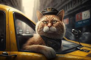 texy Treiber Gelb Taxi Katze Arbeiten Job Beruf Illustration generativ ai foto