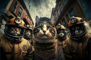Katzen im ein Feuerwehrmann passen und Outfit Illustration generativ ai foto
