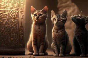ägyptisch Hieroglyphen Katzen filmisch Illustration generativ ai foto