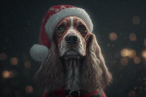 Cocker Spaniel Hund Santa claus gekleidet zum Weihnachten Illustration generativ ai foto