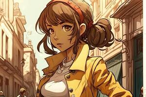 schön Anime Manga Mädchen im Madrid Spanien Illustration generativ ai foto