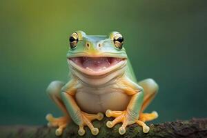 lächelnd Frosch Lachen, Tier Nahansicht Illustration generativ ai foto