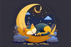 Katze Schlafen auf Hälfte Mond Illustration generativ ai foto