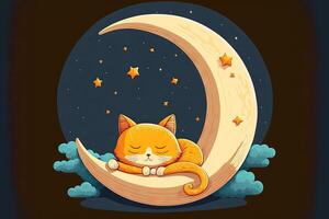 Katze Schlafen auf Hälfte Mond Illustration generativ ai foto