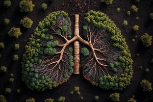 Abholzung wie Mensch Lunge gestalten oben Aussicht Illustration generativ ai foto