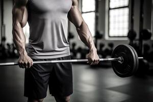 muskulös Mann Heben Gewicht beim das Fitnessstudio Illustration generativ ai foto