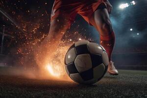 Detail von Fußball Ball geschlagen im Explosion Illustration generativ ai foto