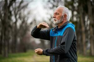 ein Senior Mann tun physisch Übungen foto
