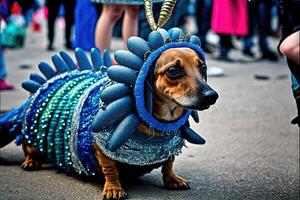 Hund im Karneval Kostüm beim Karneval Parade Illustration generativ ai foto