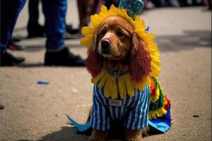 Hund im Karneval Kostüm beim Karneval Parade Illustration generativ ai foto