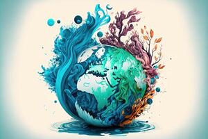 Welt Wasser Tag. Globus Konzept Design zum Planet Erde gemacht von Wasser Illustration generativ ai foto