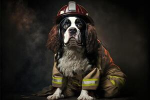 Hund im ein Feuerwehrmann passen und Outfit Illustration generativ ai foto