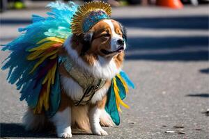 Hund im Karneval Kostüm beim Karneval Parade Illustration generativ ai foto