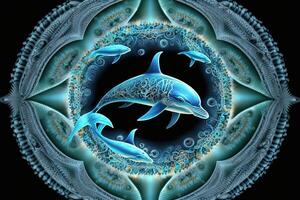 Delfin Tier Mandala fraktal Illustration generativ ai foto