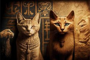 ägyptisch Hieroglyphen Katzen filmisch Illustration generativ ai foto