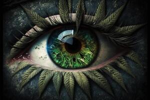 Auge von Cannabis Raucher Detail schließen oben Illustration generativ ai foto