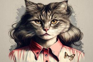 Mode Katze ziemlich Frau Kleid Illustration generativ ai foto