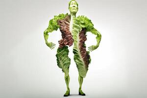 Grüner Salat Mensch gestalten Gemüse kreativ Diät Essen gesund Essen Konzept Foto von Mensch gemacht von frisch Früchte und Gemüse Illustration generativ ai