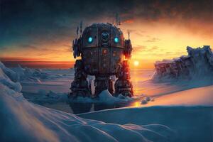 gefroren Roboter auf Eis Planet Illustration generativ ai foto