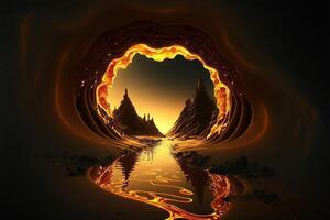 Außerirdischer Planet Tunnel gemacht von Gold Illustration generativ ai foto